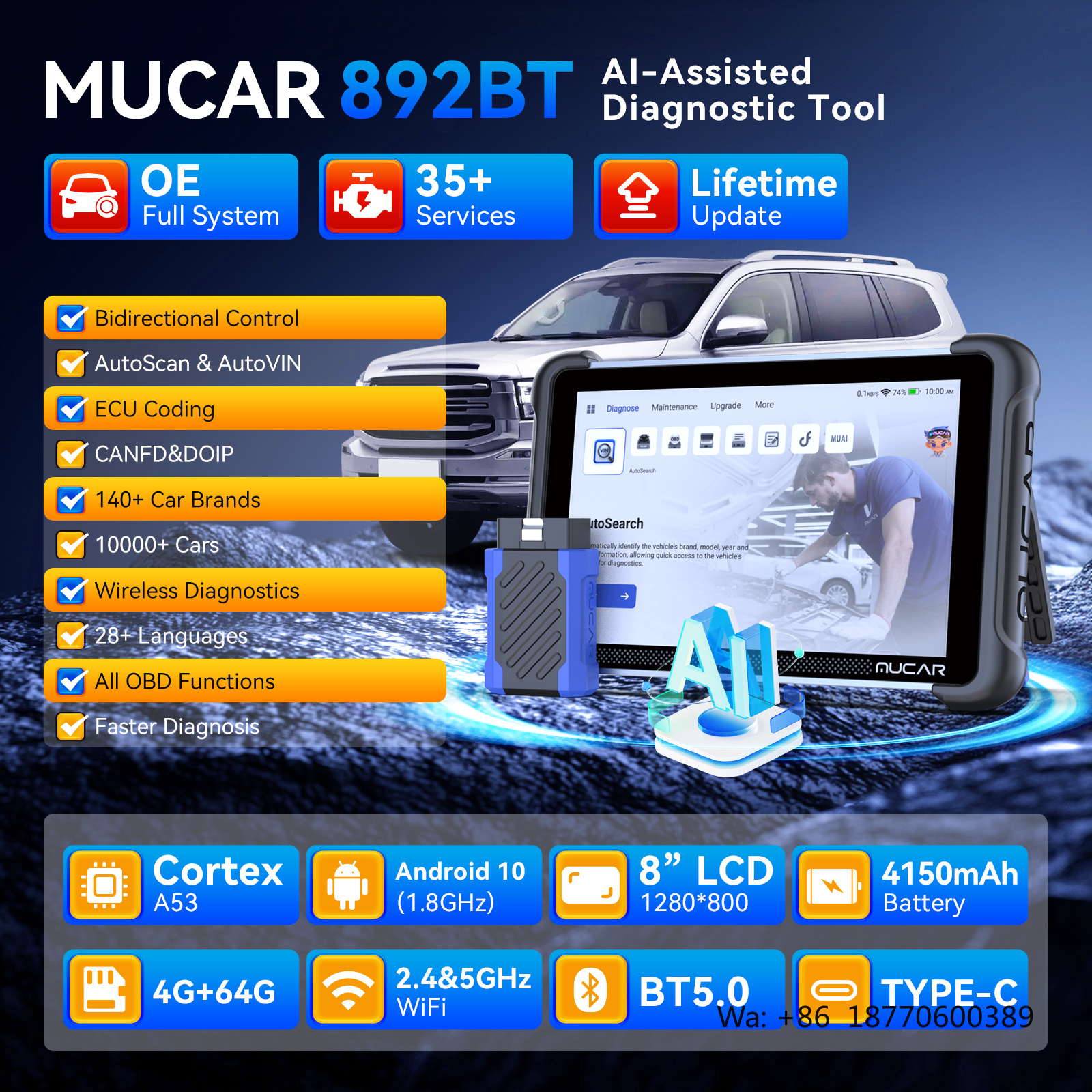 Obd2 Scanner - MUCAR 892BT AI Intelligent Diagnostic Tool